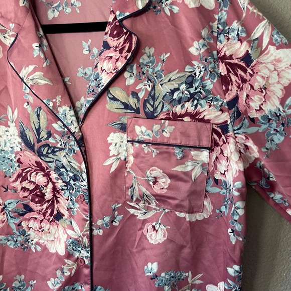 In Bloom by Jonquil Mauve Floral Sleepwear Satin Button Front PJ Shirt Large - Picture 3 of 6